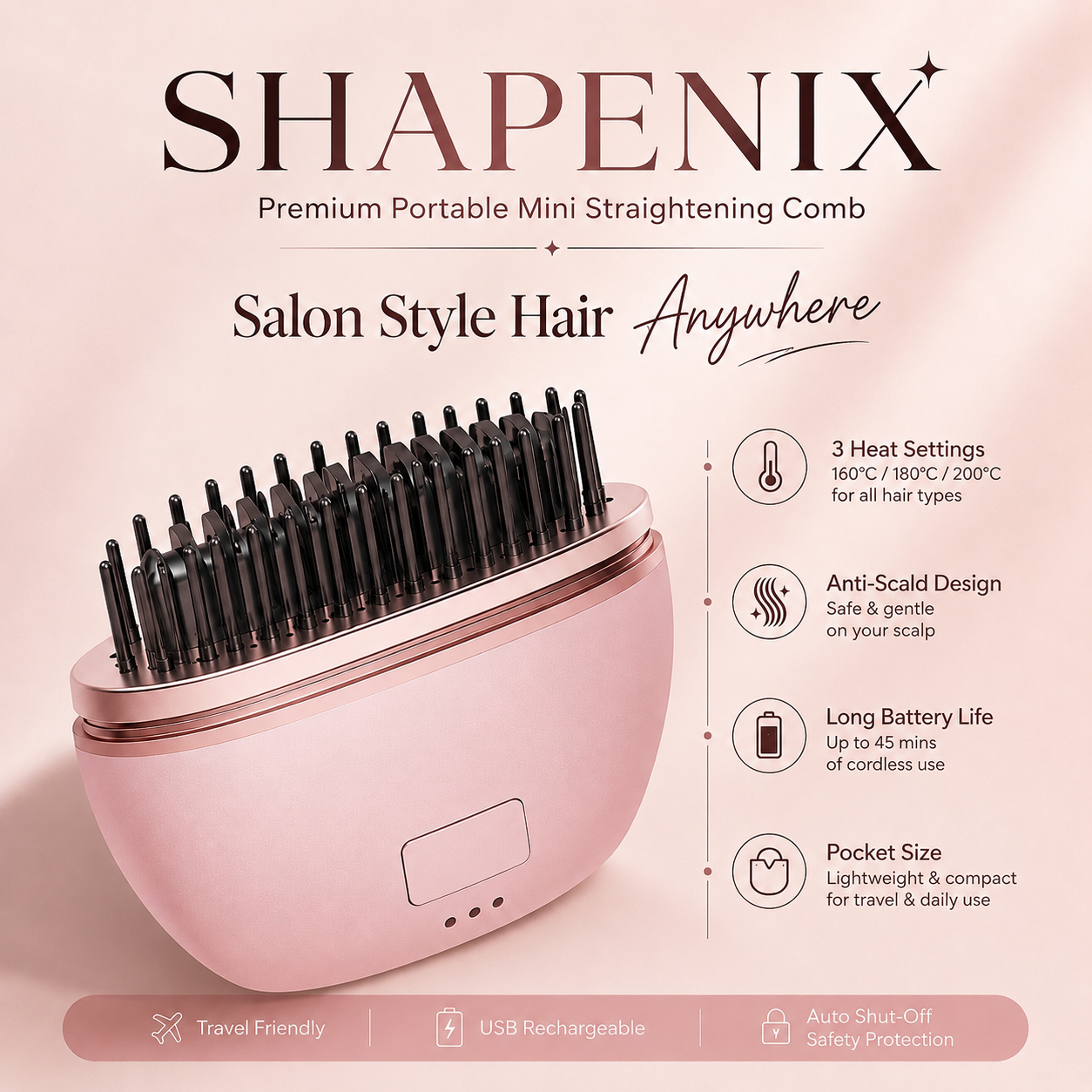 “PREMIUM” Shapenix Portable Mini Hair Straightening Comb