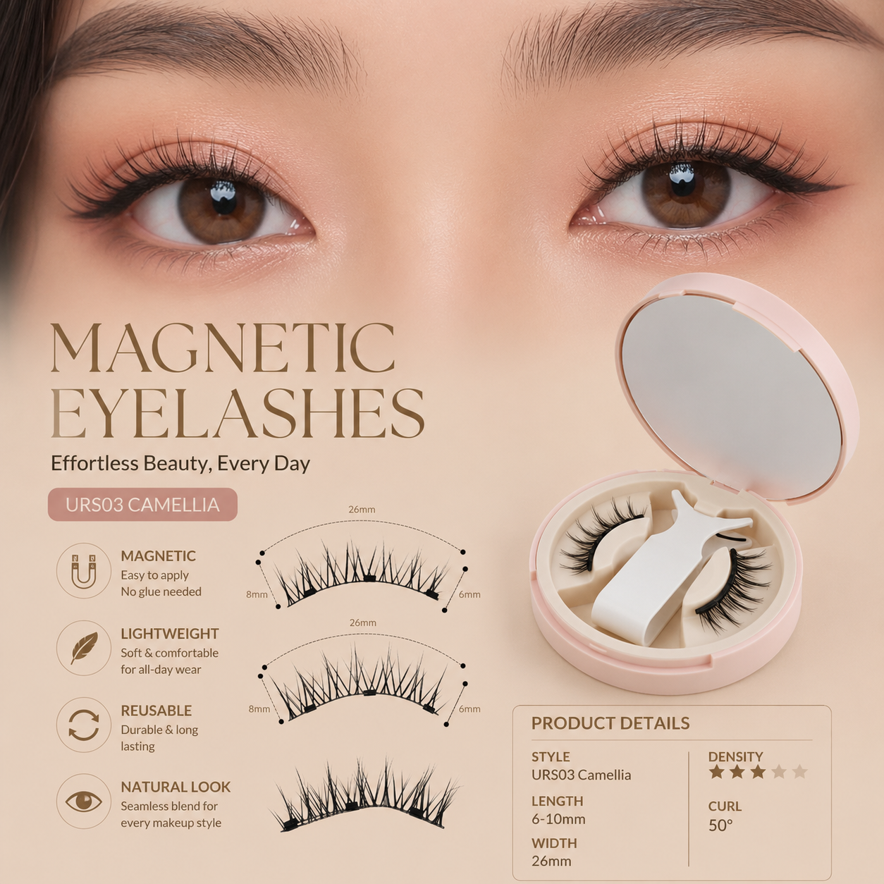 Shapenix Natural Camellia European And American-Style Voluminous Magnetic Eyelashes