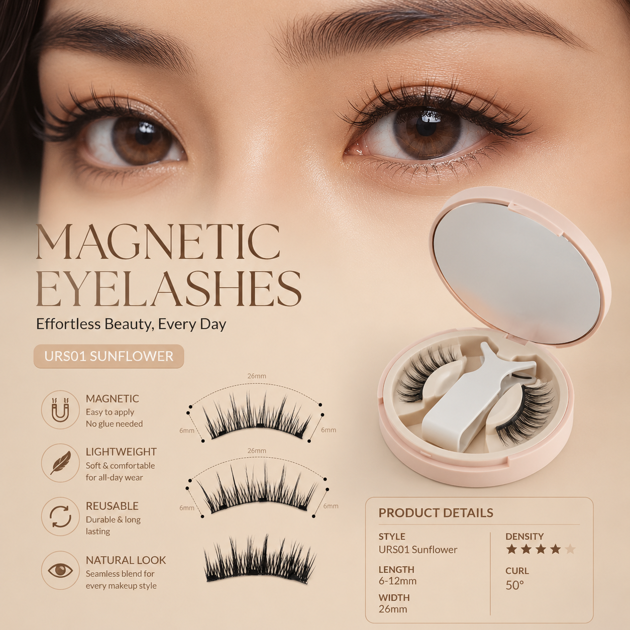 Shapenix Natural Camellia European And American-Style Voluminous Magnetic Eyelashes