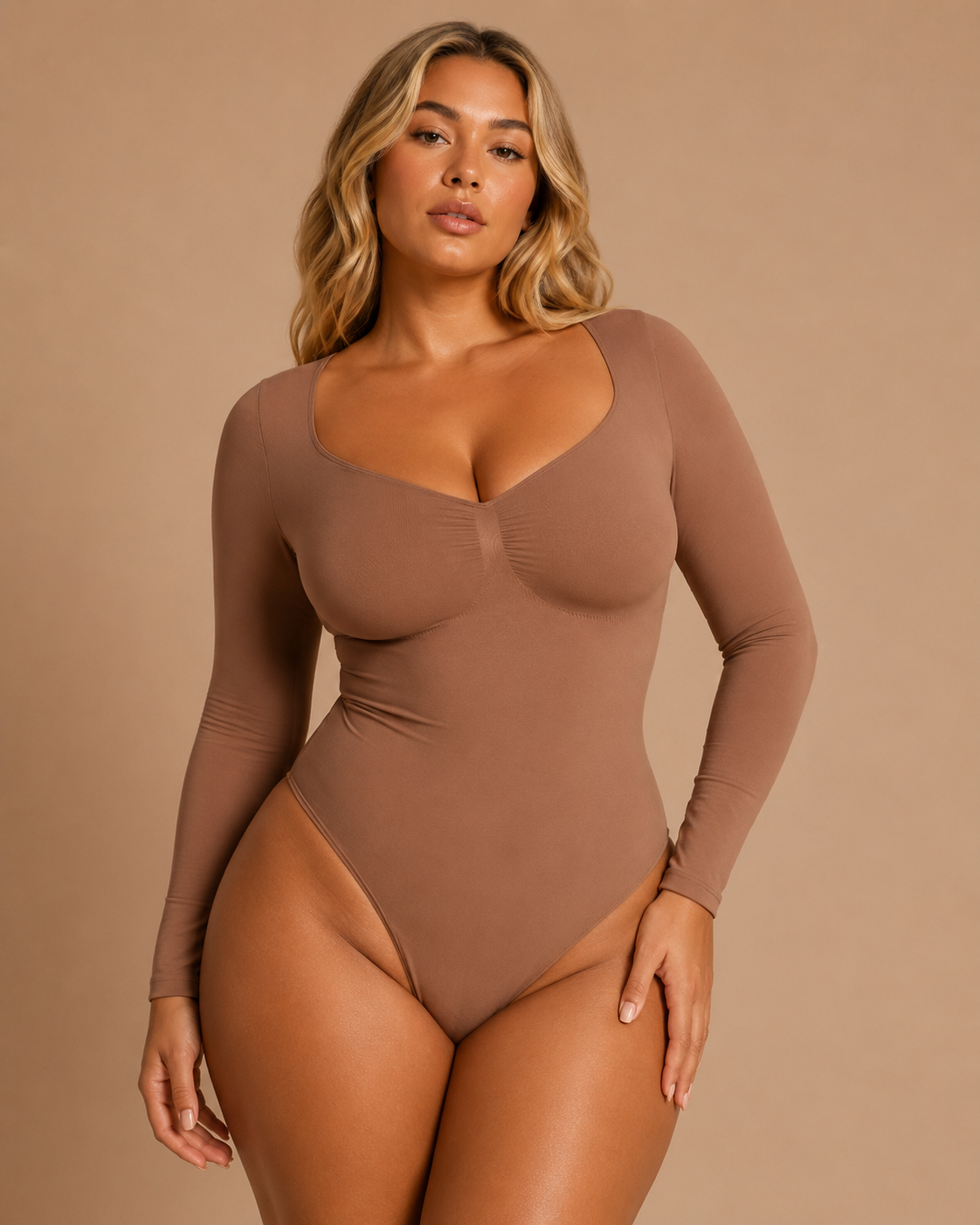 Shapenix Full Sleeves Snatch Waist Thong Bodysuit