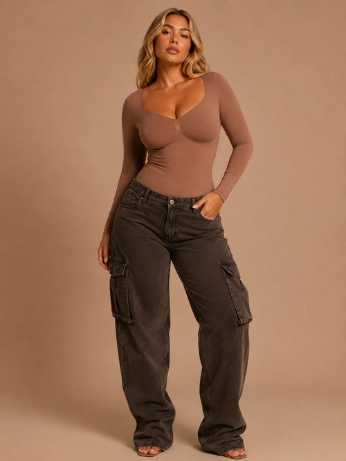 Shapenix Full Sleeves Snatch Waist Thong Bodysuit